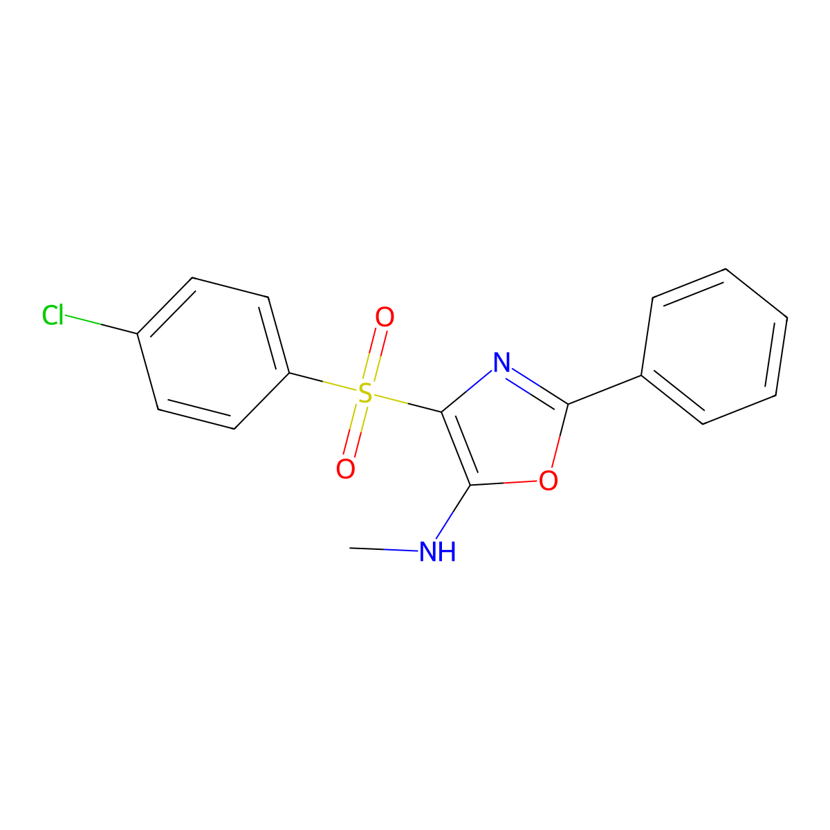 4-((4-chlorophenyl)sulfonyl)-N-methyl-2-phenyloxazol-5-amine molecular structure, CAS 823828-24-6