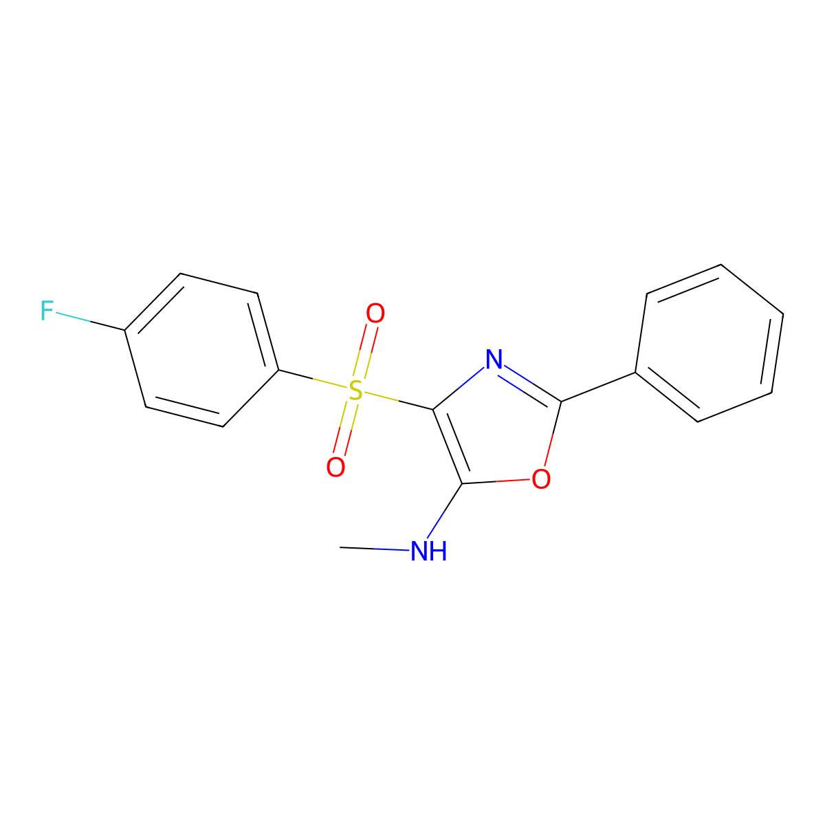4-((4-fluorophenyl)sulfonyl)-N-methyl-2-phenyloxazol-5-amine molecular structure, CAS 823828-26-8