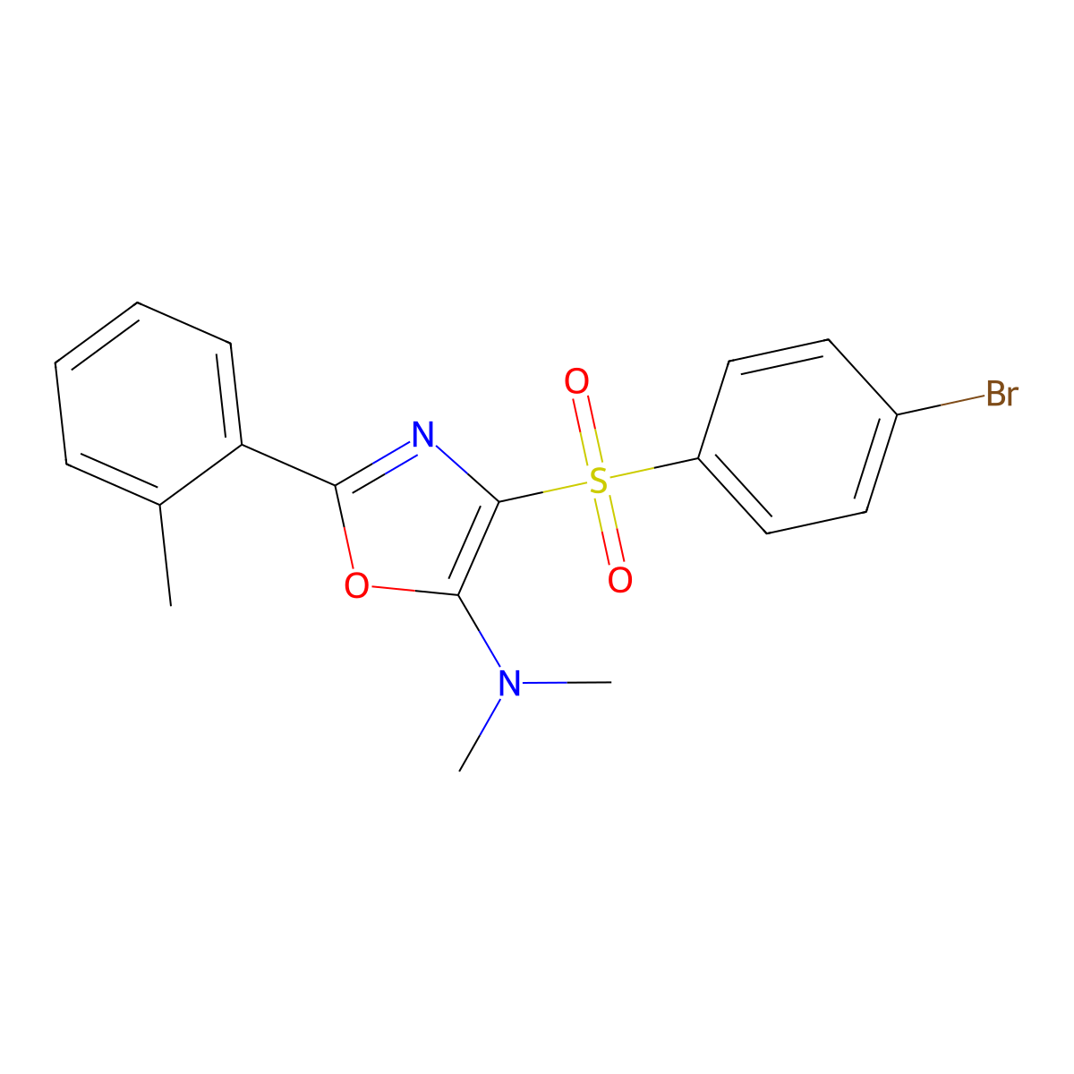 4-((4-bromophenyl)sulfonyl)-N,N-dimethyl-2-(o-tolyl)oxazol-5-amine molecular structure, CAS 823828-27-9