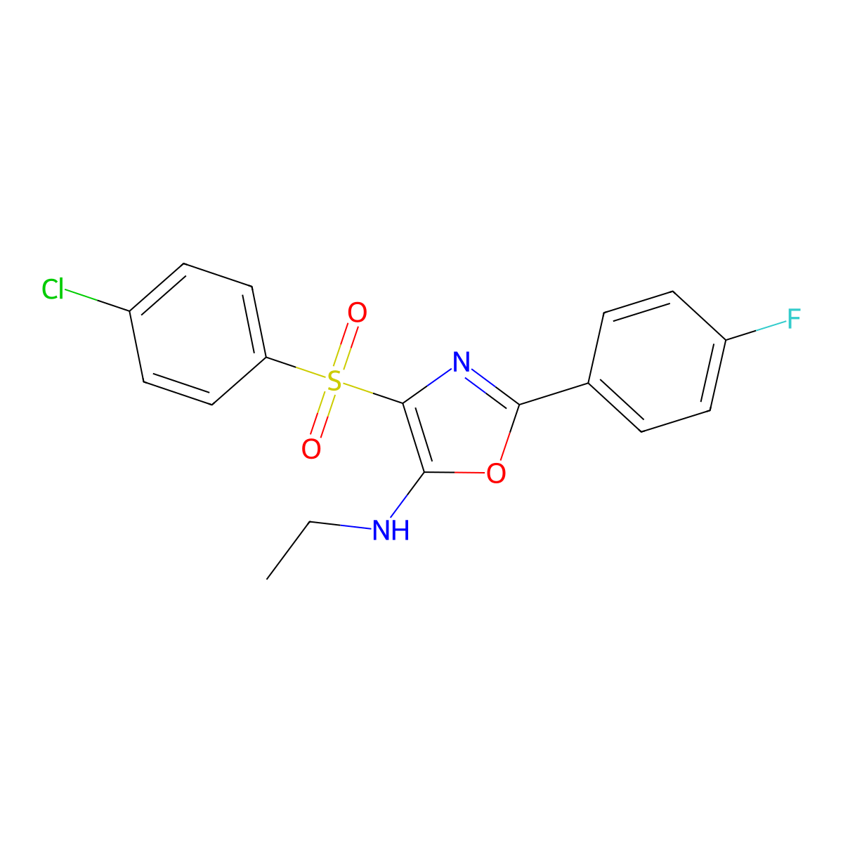 4-((4-chlorophenyl)sulfonyl)-N-ethyl-2-(4-fluorophenyl)oxazol-5-amine molecular structure, CAS 823828-30-4