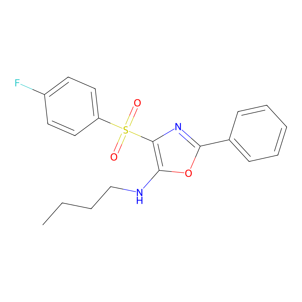 N-butyl-4-((4-fluorophenyl)sulfonyl)-2-phenyloxazol-5-amine molecular structure, CAS 823828-31-5