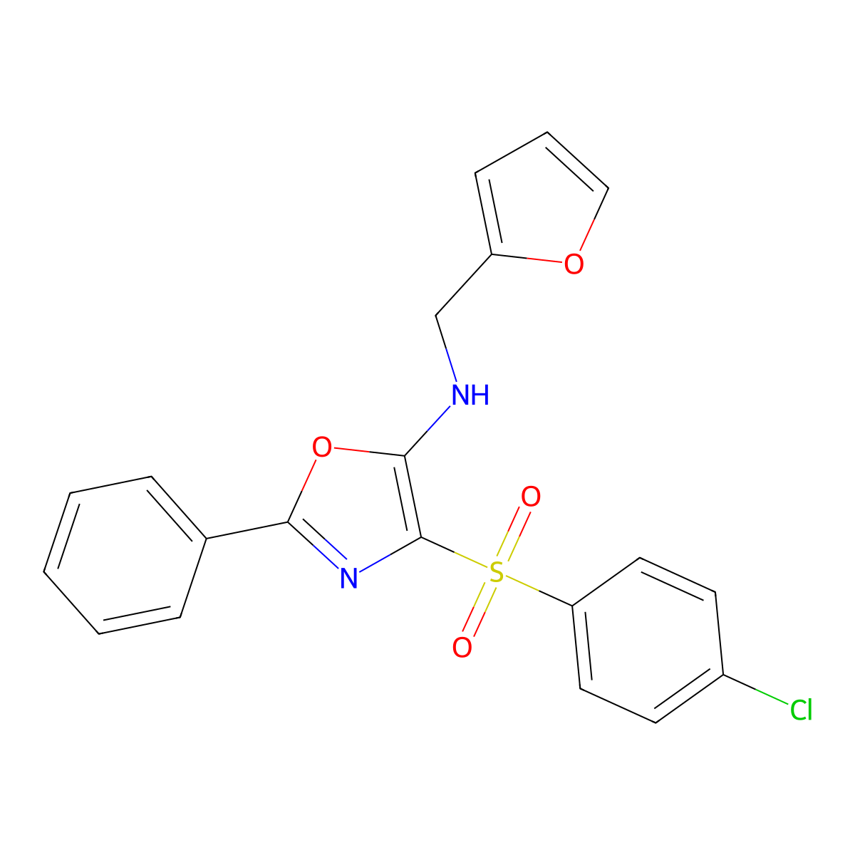 4-((4-chlorophenyl)sulfonyl)-N-(furan-2-ylmethyl)-2-phenyloxazol-5-amine molecular structure, CAS 823828-40-6
