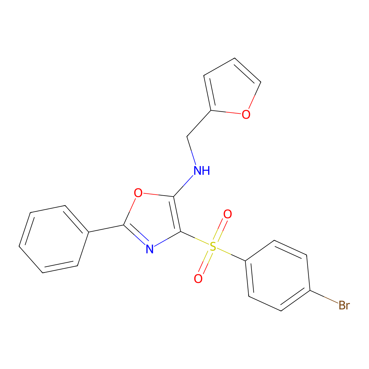 4-((4-bromophenyl)sulfonyl)-N-(furan-2-ylmethyl)-2-phenyloxazol-5-amine molecular structure, CAS 823828-41-7