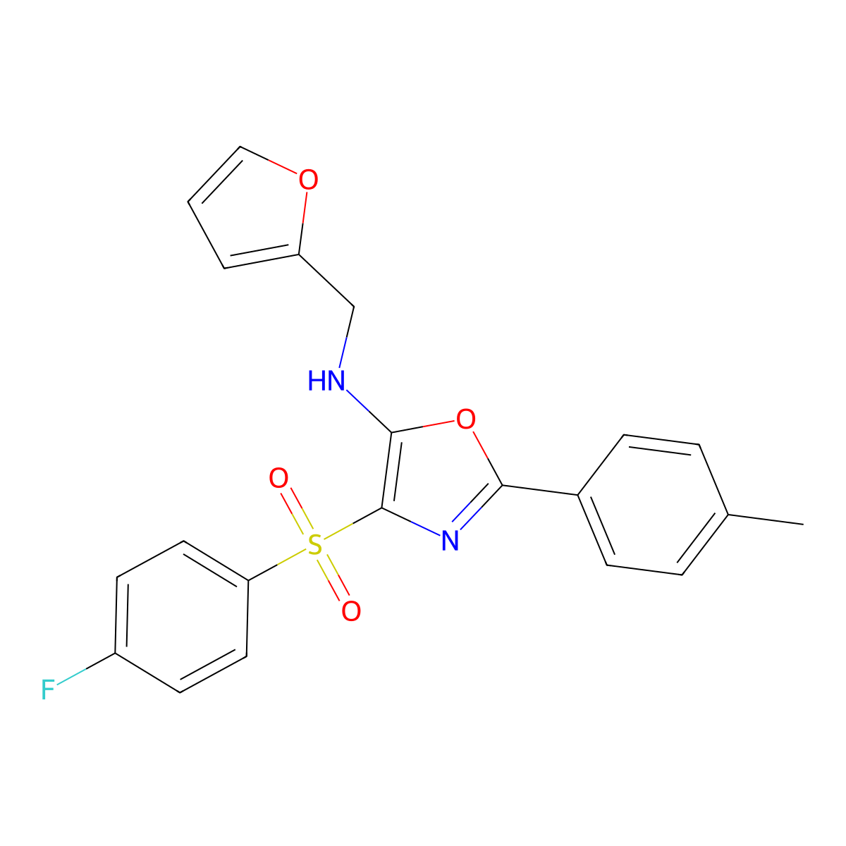 4-((4-fluorophenyl)sulfonyl)-N-(furan-2-ylmethyl)-2-(p-tolyl)oxazol-5-amine molecular structure, CAS 823828-42-8