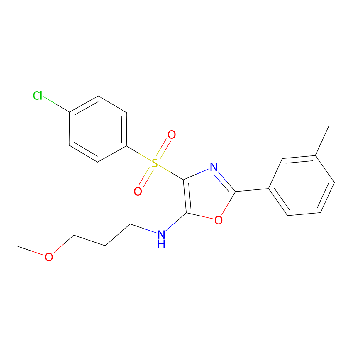 4-((4-chlorophenyl)sulfonyl)-N-(3-methoxypropyl)-2-(m-tolyl)oxazol-5-amine molecular structure, CAS 823828-49-5