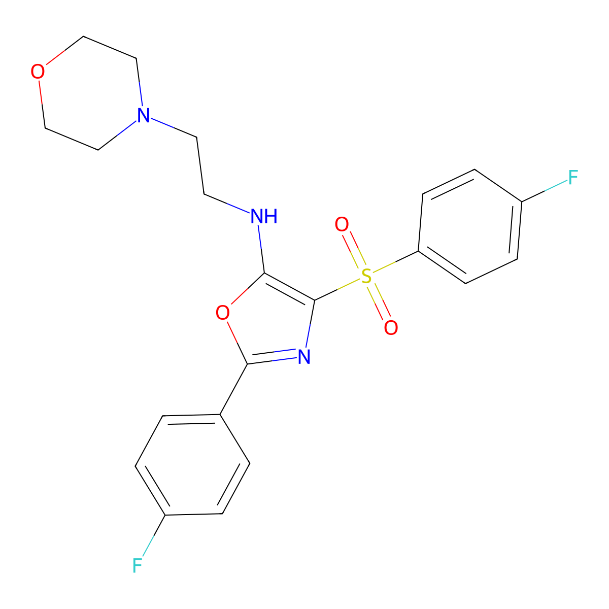2-(4-fluorophenyl)-4-[(4-fluorophenyl)sulfonyl]-N-[2-(4-morpholinyl)ethyl]-1,3-oxazol-5-amine molecular structure, CAS 823828-51-9