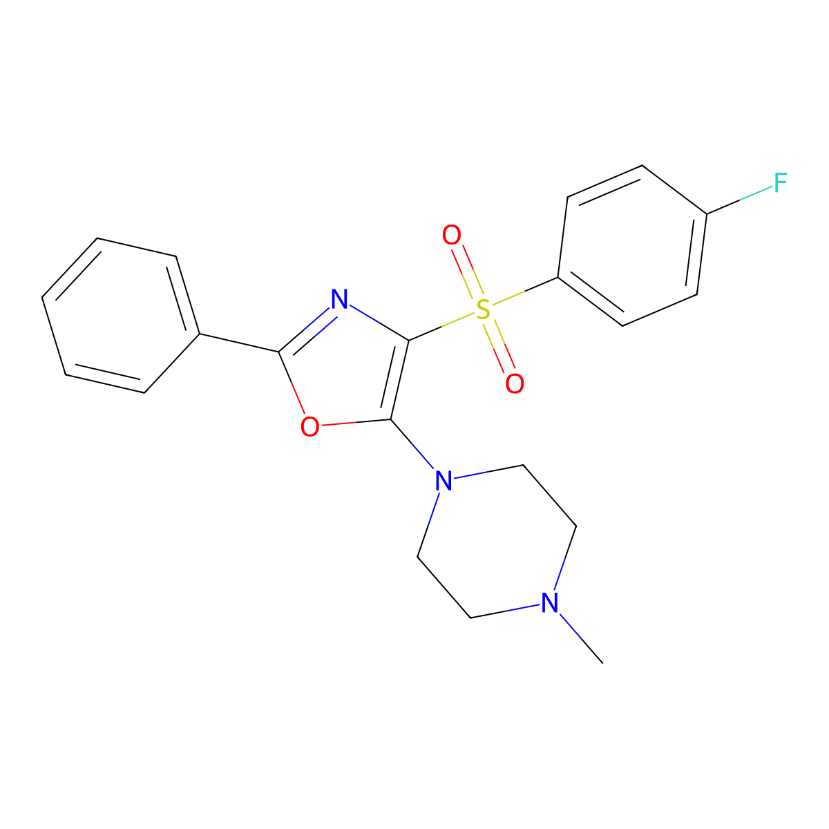 1-{4-[(4-Fluorophenyl)sulfonyl]-2-phenyl-1,3-oxazol-5-yl}-4-methylpiperazine molecular structure, CAS 823828-55-3