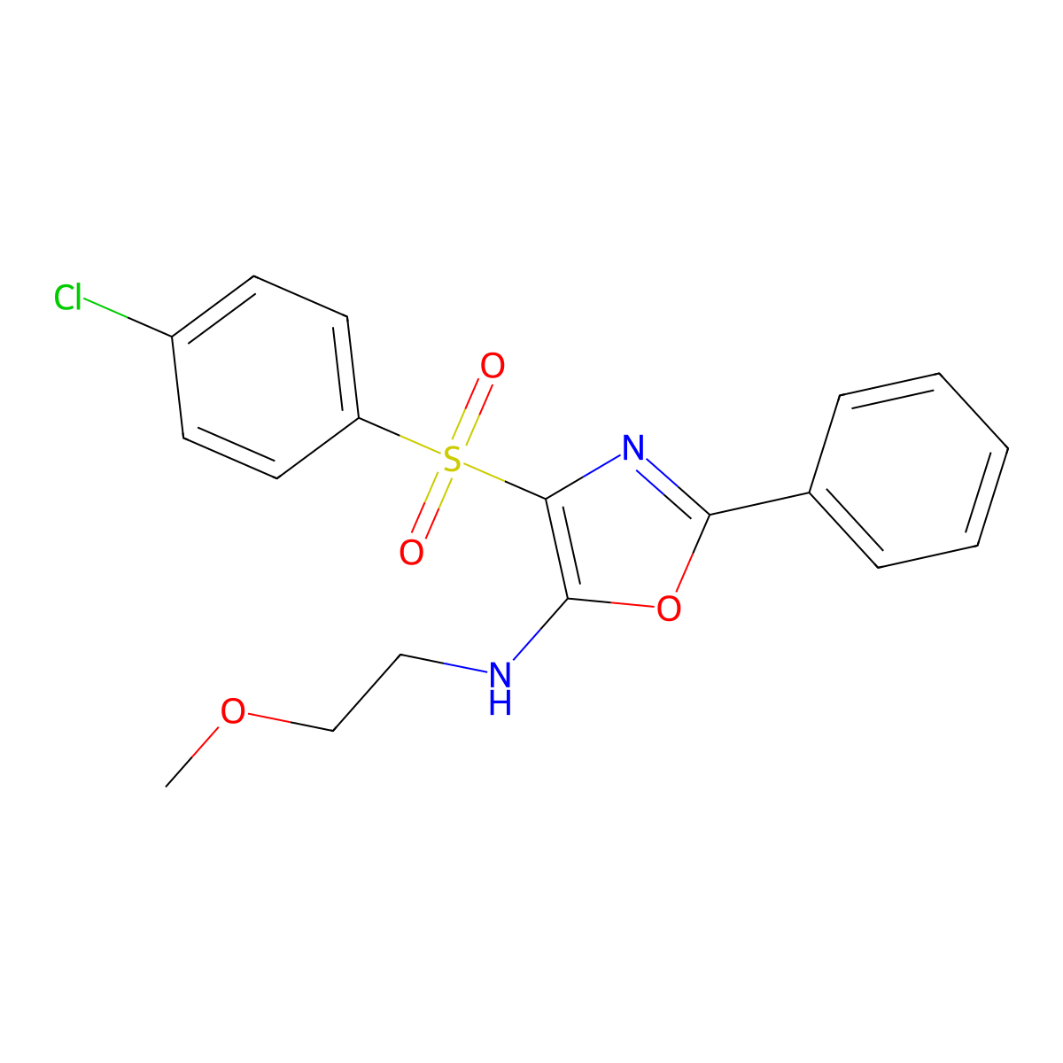4-((4-chlorophenyl)sulfonyl)-N-(2-methoxyethyl)-2-phenyloxazol-5-amine molecular structure, CAS 823828-61-1
