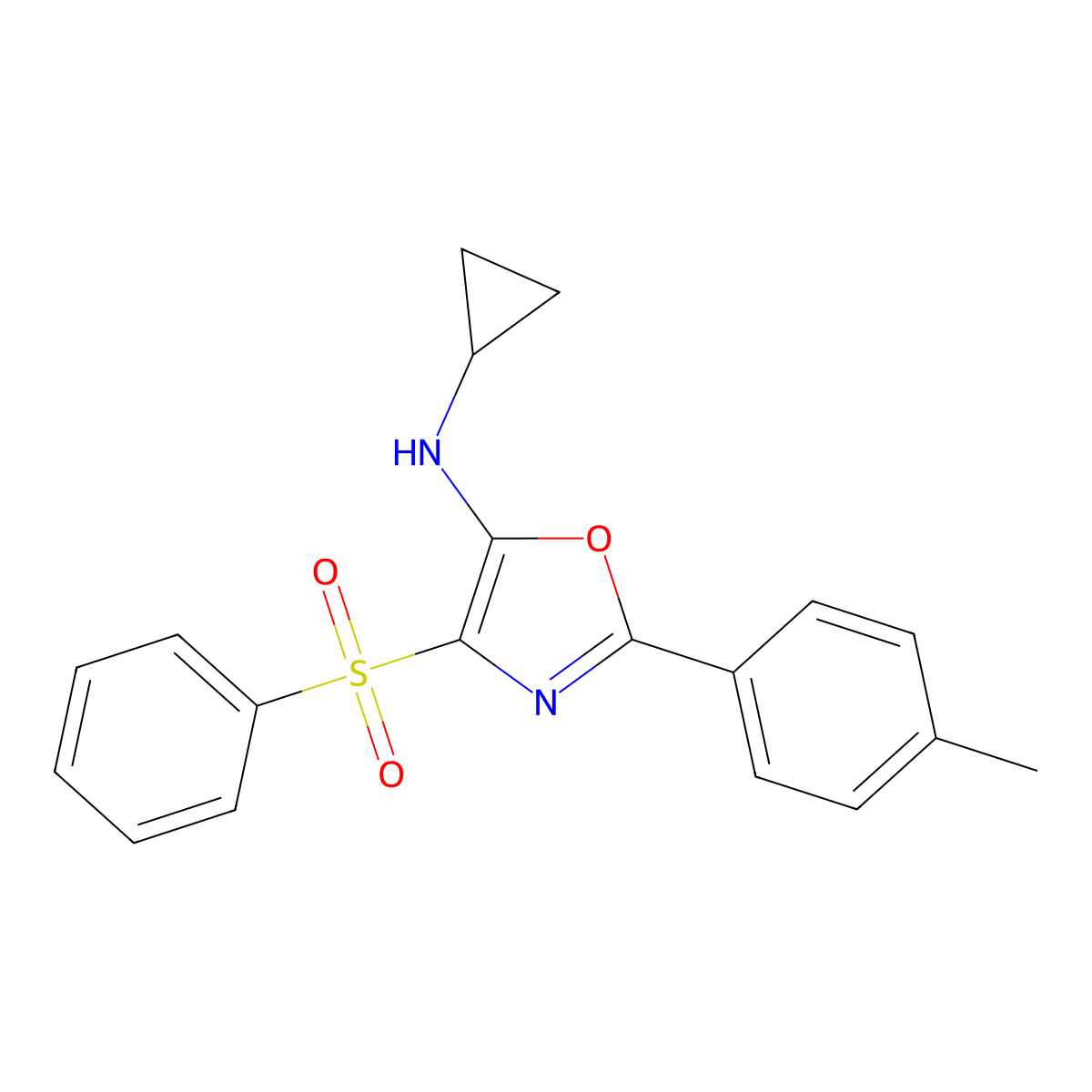 4-(benzenesulfonyl)-N-cyclopropyl-2-(4-methylphenyl)-1,3-oxazol-5-amine molecular structure, CAS 823828-71-3