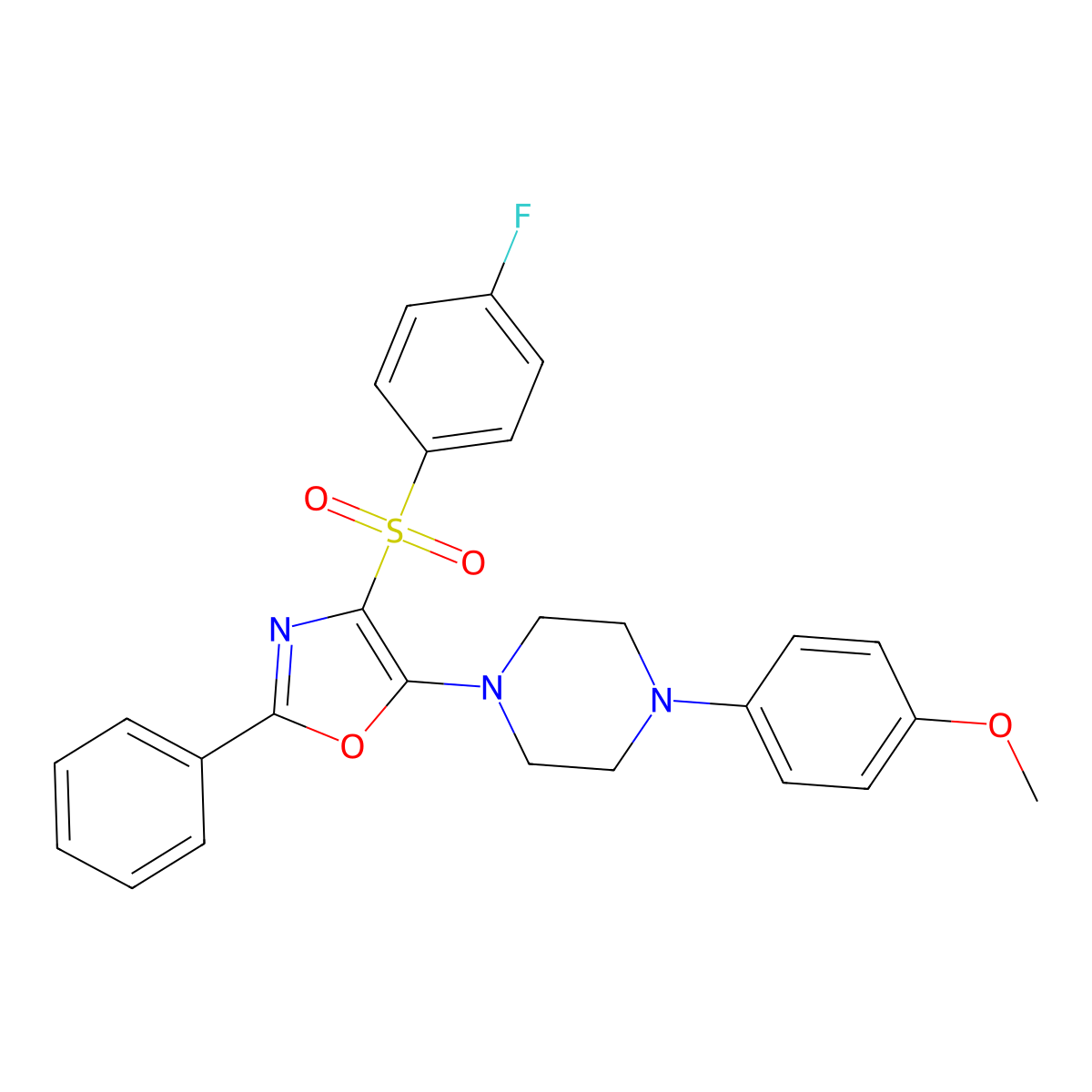 4-((4-Fluorophenyl)sulfonyl)-5-(4-(4-methoxyphenyl)piperazin-1-yl)-2-phenyloxazole molecular structure, CAS 823828-78-0