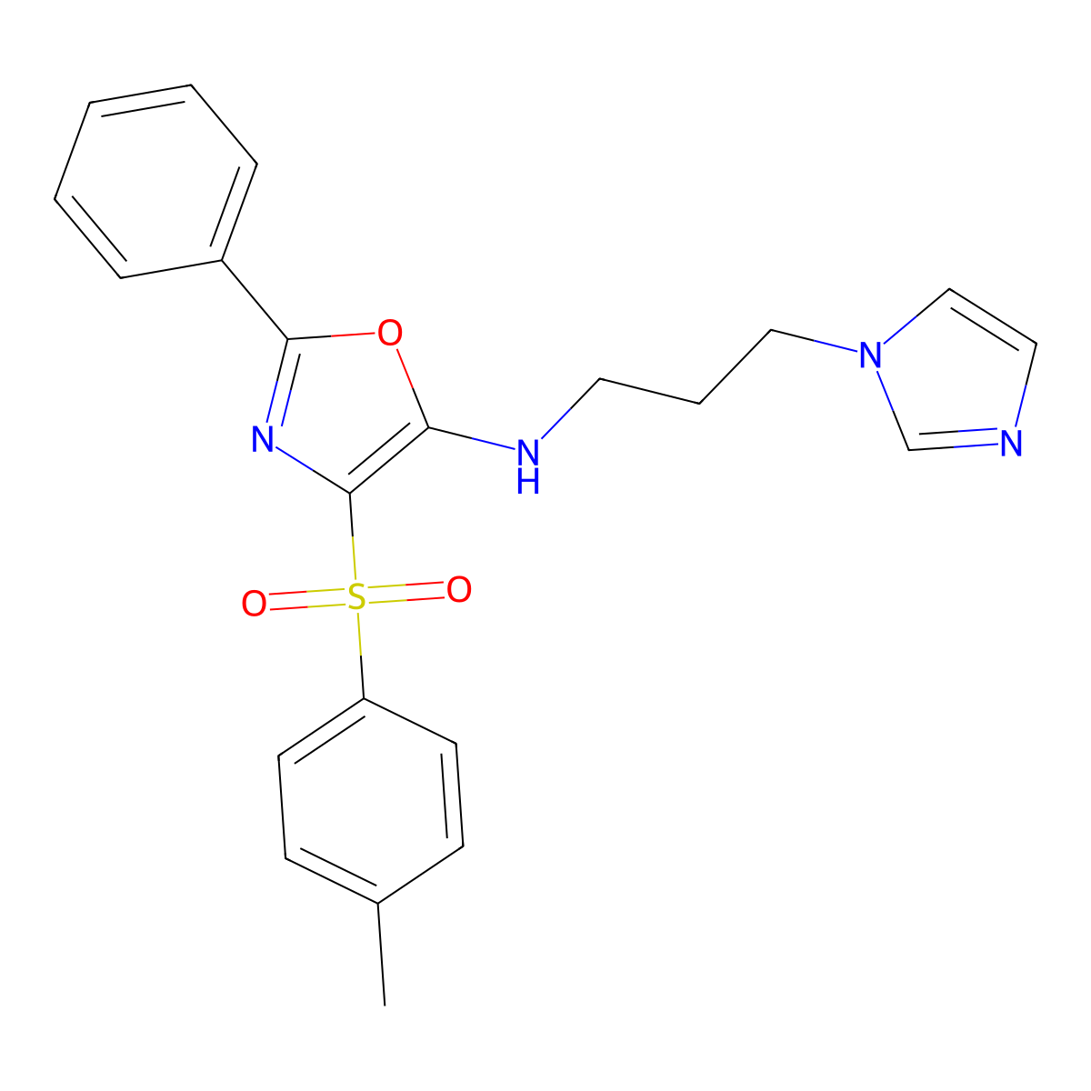 N-(3-imidazol-1-ylpropyl)-4-(4-methylphenyl)sulfonyl-2-phenyl-1,3-oxazol-5-amine molecular structure, CAS 823828-87-1