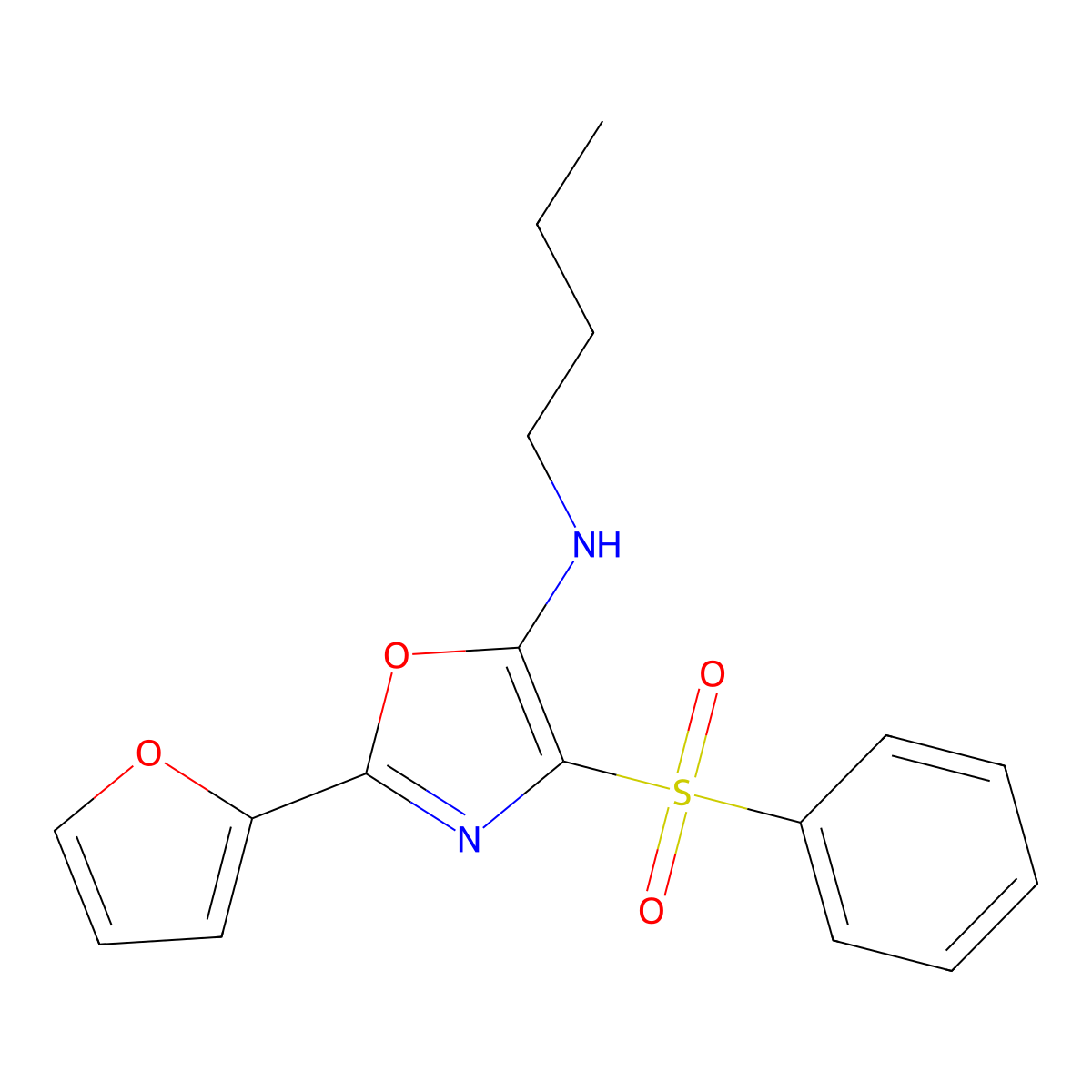 4-(benzenesulfonyl)-N-butyl-2-(furan-2-yl)-1,3-oxazol-5-amine molecular structure, CAS 823829-28-3
