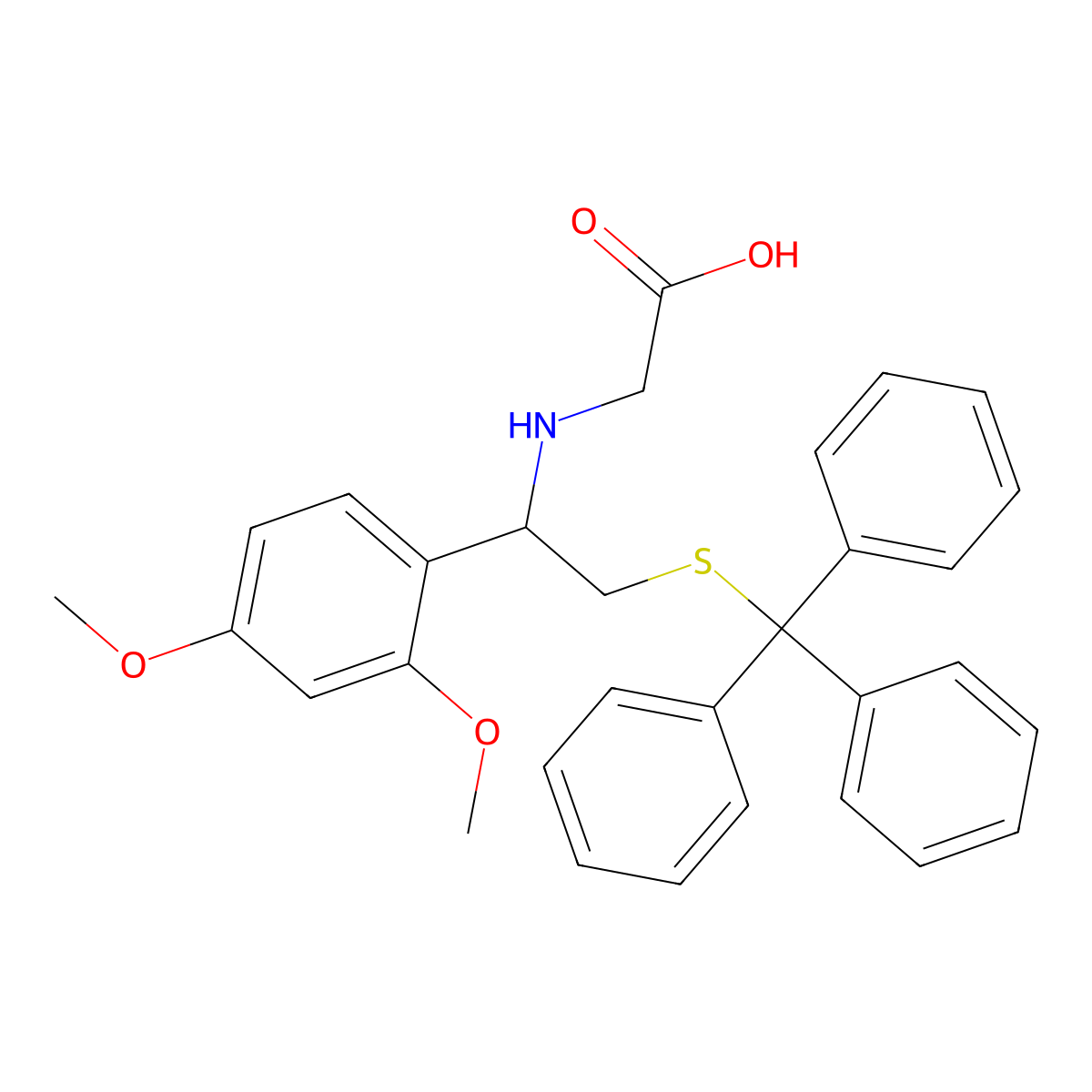 Glycine, N-[1-(2,4-dimethoxyphenyl)-2-[(triphenylmethyl)thio]ethyl]- molecular structure, CAS 823829-31-8