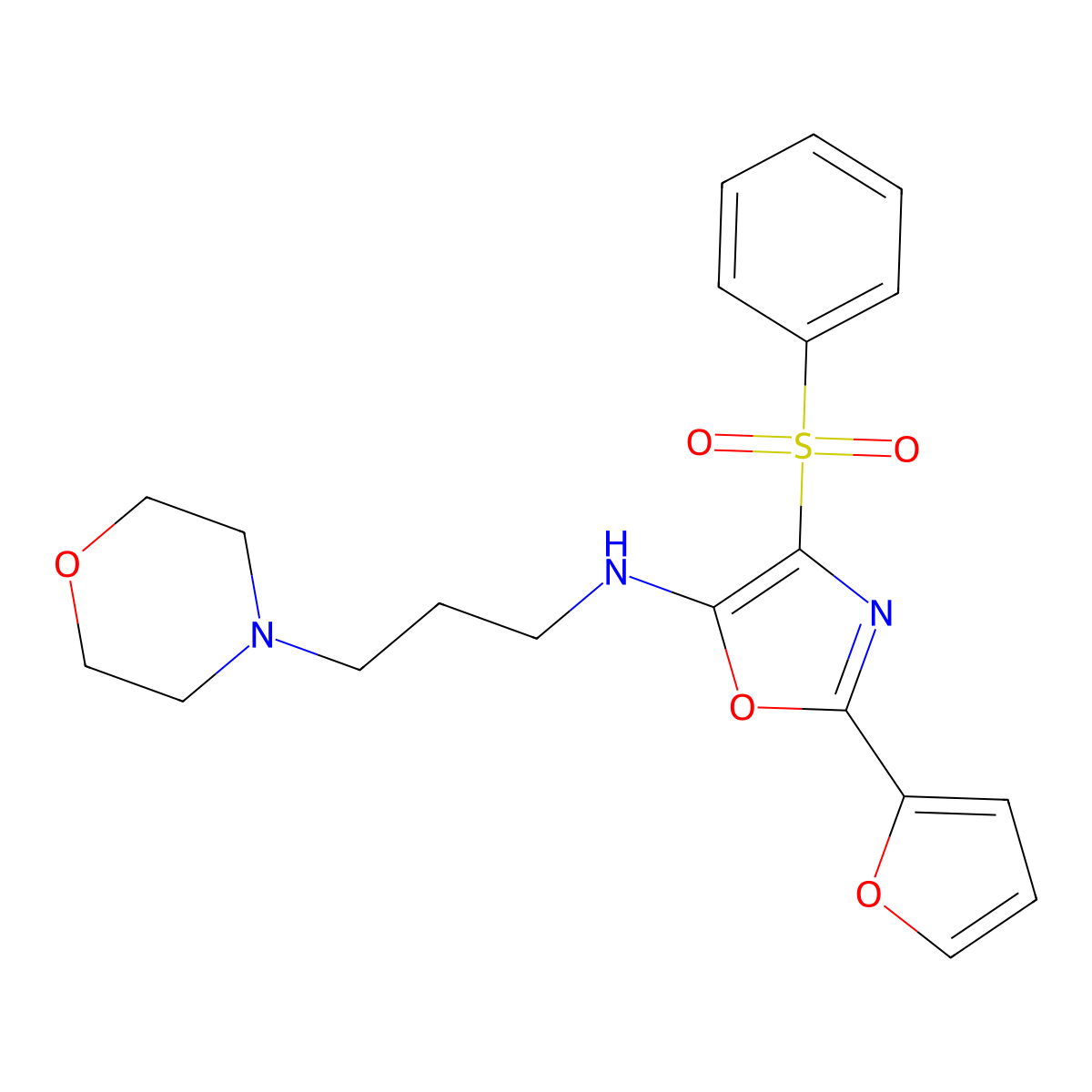 2-(2-furyl)-N-[3-(4-morpholinyl)propyl]-4-(phenylsulfonyl)-1,3-oxazol-5-amine molecular structure, CAS 823829-32-9