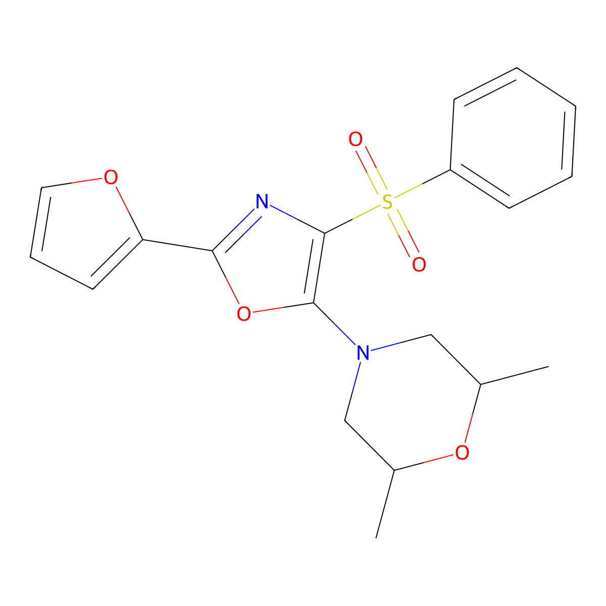 4-[4-(Benzenesulfonyl)-2-(furan-2-yl)-1,3-oxazol-5-yl]-2,6-dimethylmorpholine molecular structure, CAS 823829-34-1