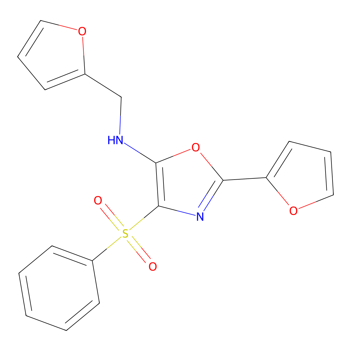 2-(2-furyl)-N-(2-furylmethyl)-4-(phenylsulfonyl)-1,3-oxazol-5-amine molecular structure, CAS 823829-36-3
