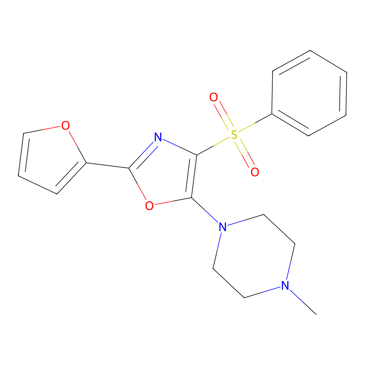 2-(Furan-2-yl)-5-(4-methylpiperazin-1-yl)-4-(phenylsulfonyl)oxazole molecular structure, CAS 823829-42-1
