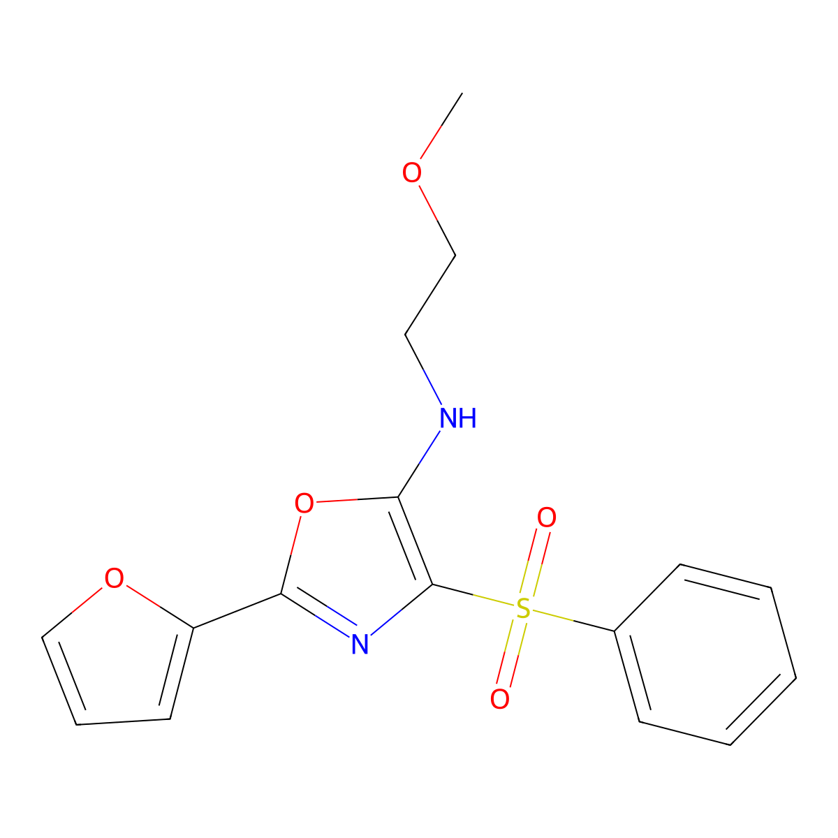 4-(benzenesulfonyl)-2-(furan-2-yl)-N-(2-methoxyethyl)-1,3-oxazol-5-amine molecular structure, CAS 823829-46-5