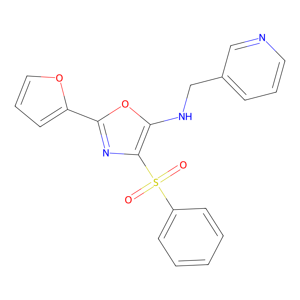 2-(2-Furyl)-4-(phenylsulfonyl)-5-[(3-pyridylmethyl)amino]-1,3-oxazole molecular structure, CAS 823829-50-1