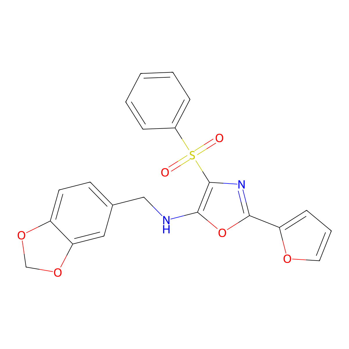 4-(benzenesulfonyl)-N-(1,3-benzodioxol-5-ylmethyl)-2-(furan-2-yl)-1,3-oxazol-5-amine molecular structure, CAS 823829-52-3