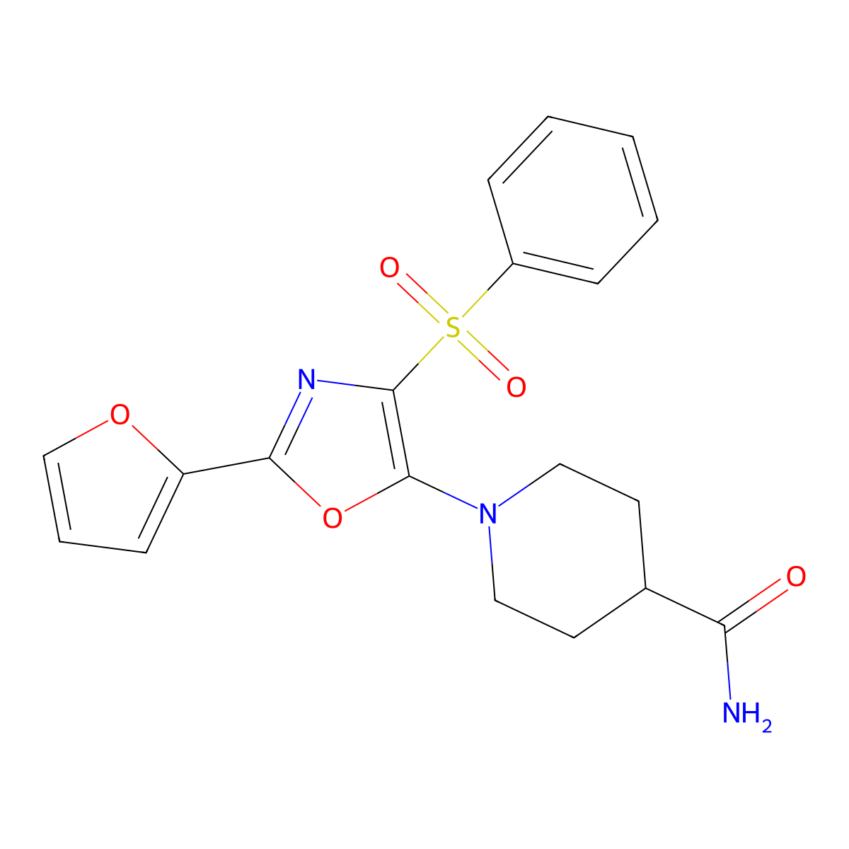 1-[4-(Benzenesulfonyl)-2-(furan-2-yl)-1,3-oxazol-5-yl]piperidine-4-carboxamide molecular structure, CAS 823829-56-7