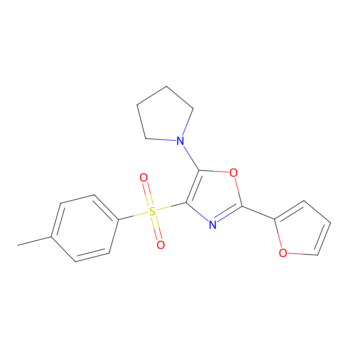 2-(Furan-2-yl)-5-(pyrrolidin-1-yl)-4-tosyloxazole molecular structure, CAS 823829-58-9
