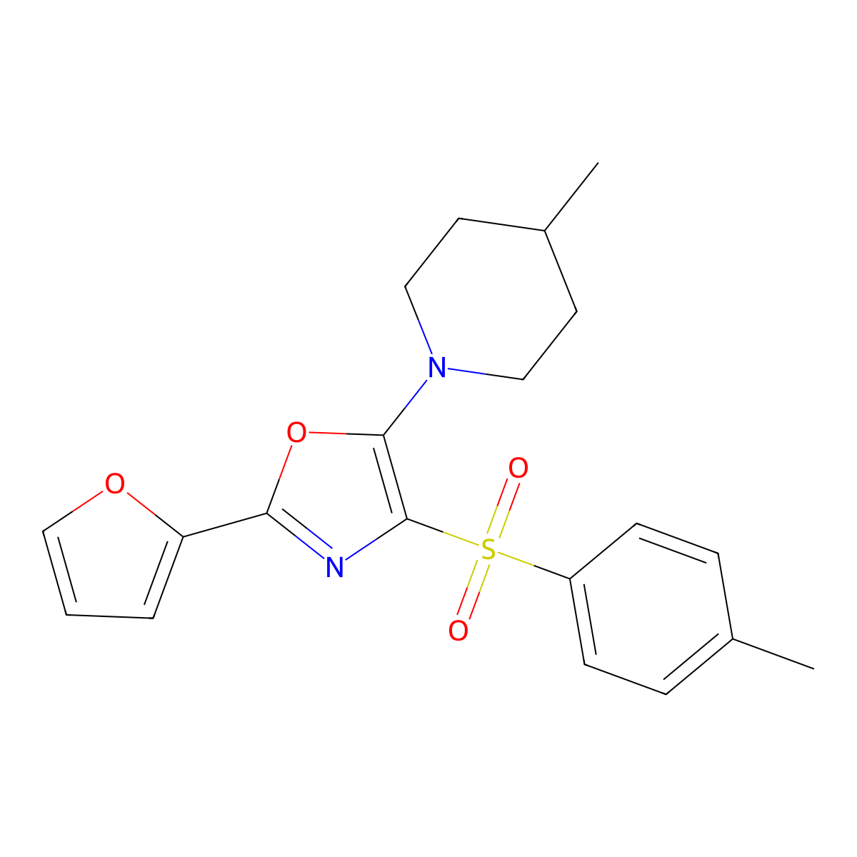 1-{2-(Furan-2-yl)-4-[(4-methylphenyl)sulfonyl]-1,3-oxazol-5-yl}-4-methylpiperidine molecular structure, CAS 823829-60-3