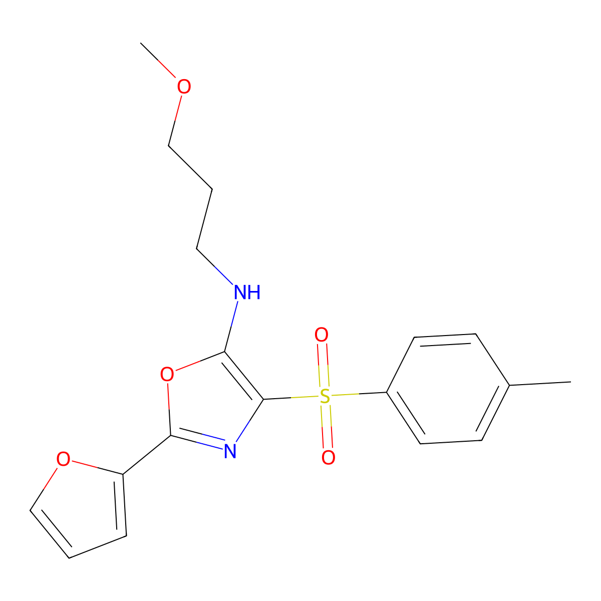 2-(furan-2-yl)-N-(3-methoxypropyl)-4-tosyloxazol-5-amine molecular structure, CAS 823829-62-5