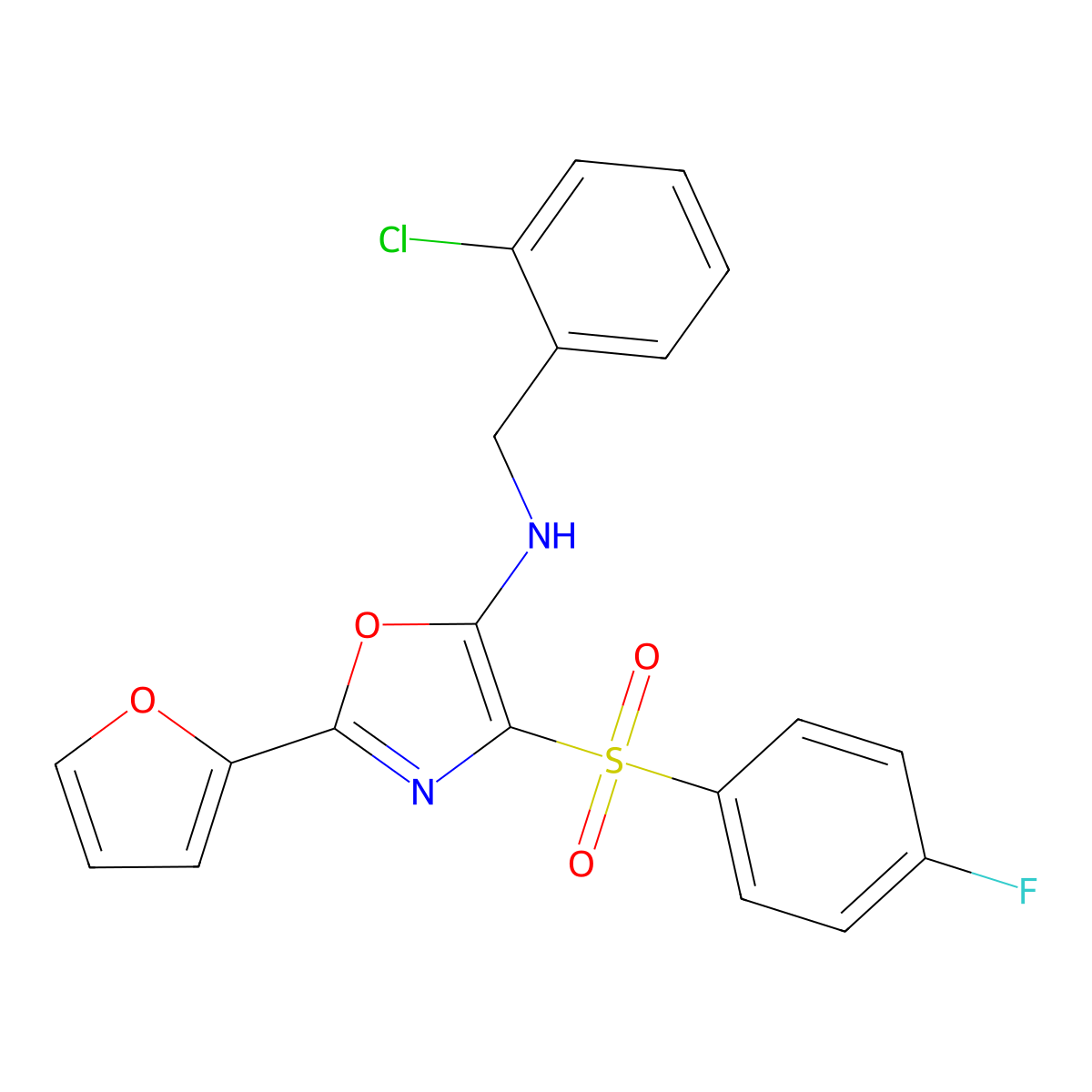 N-[(2-chlorophenyl)methyl]-4-(4-fluorobenzenesulfonyl)-2-(furan-2-yl)-1,3-oxazol-5-amine molecular structure, CAS 823829-66-9