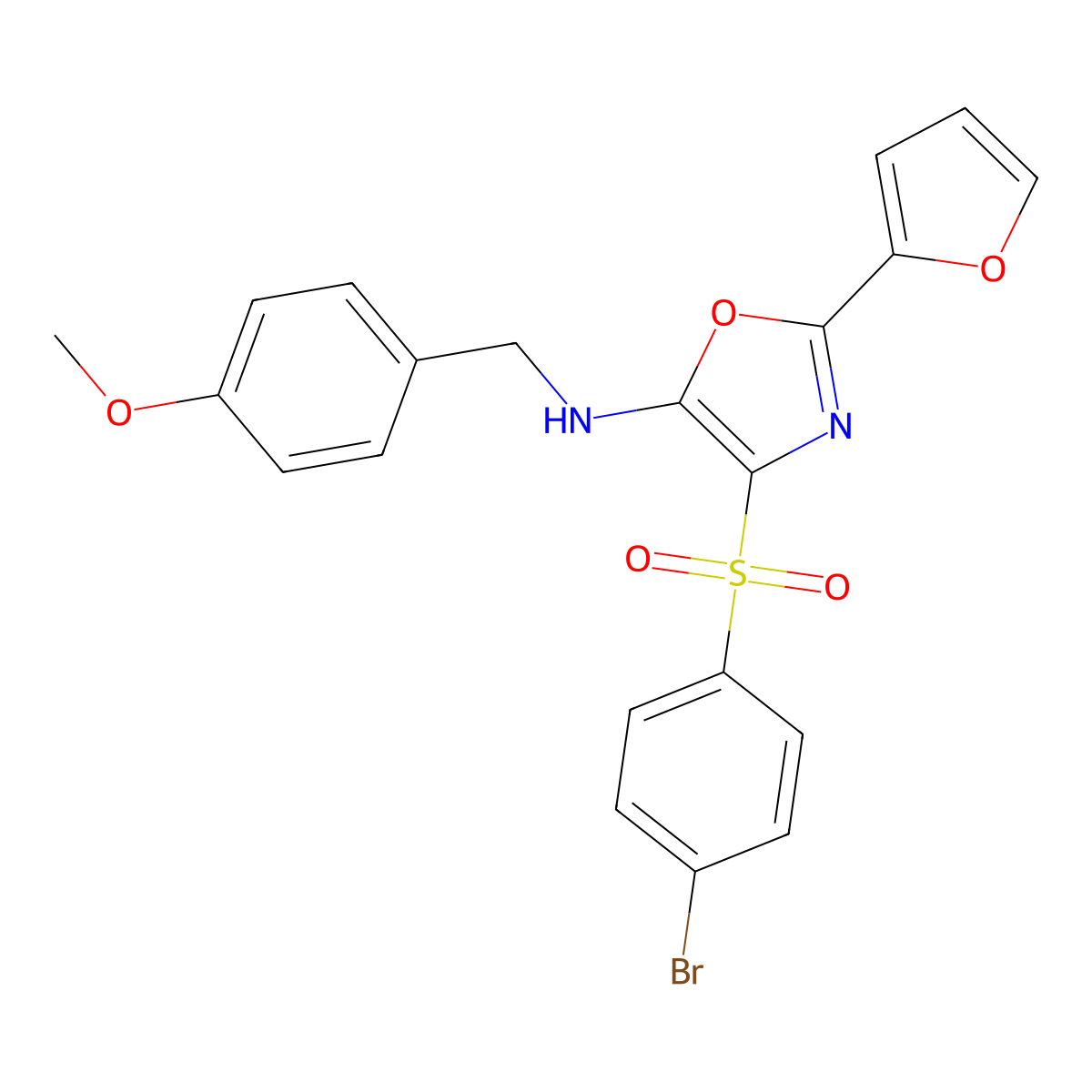 4-((4-bromophenyl)sulfonyl)-2-(furan-2-yl)-N-(4-methoxybenzyl)oxazol-5-amine molecular structure, CAS 823829-68-1