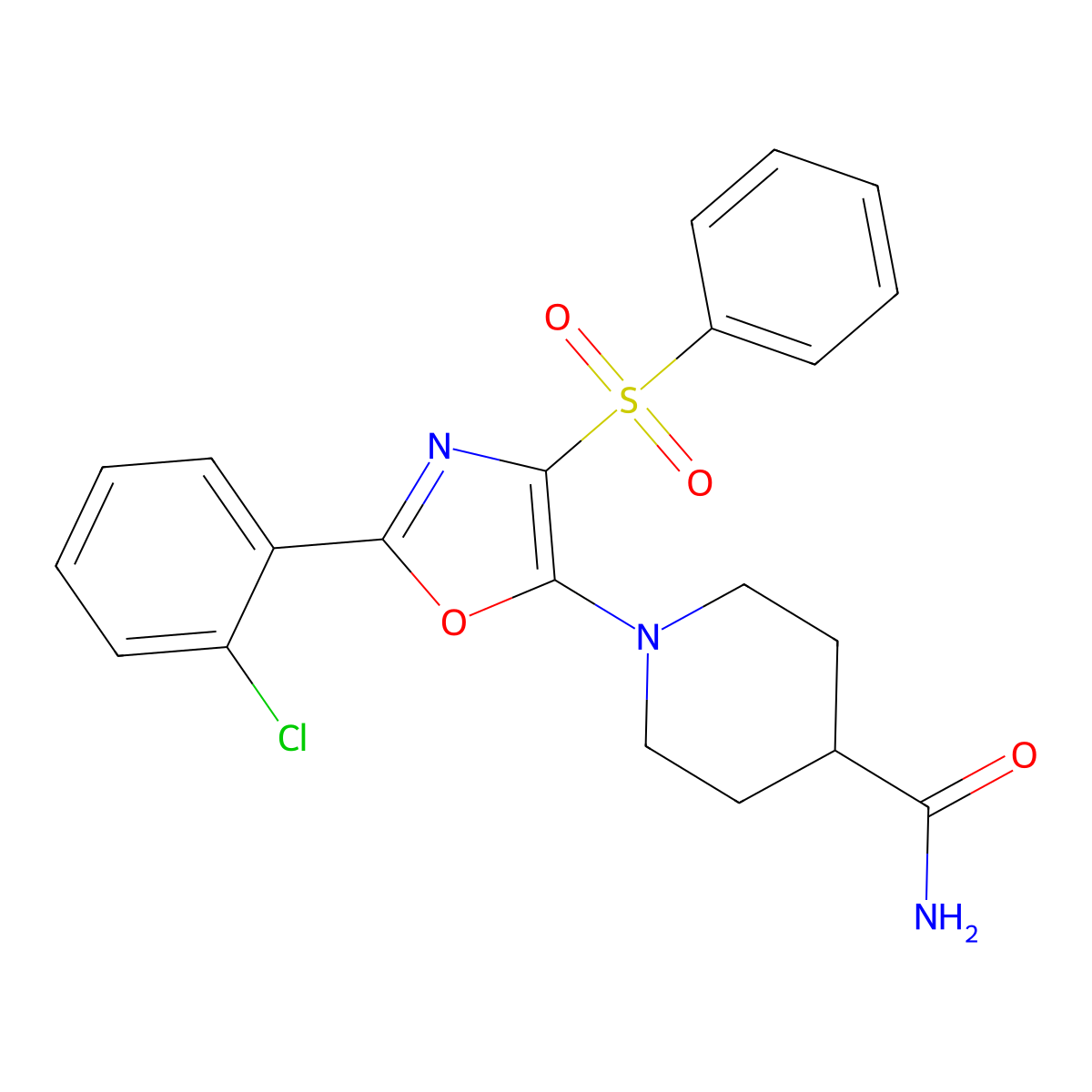 1-[4-(Benzenesulfonyl)-2-(2-chlorophenyl)-1,3-oxazol-5-yl]piperidine-4-carboxamide molecular structure, CAS 823829-71-6