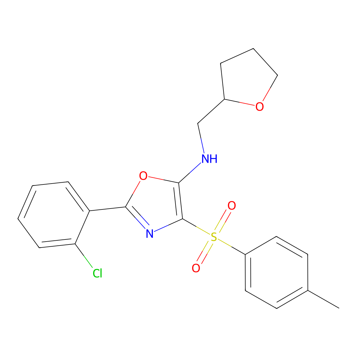2-(2-chlorophenyl)-N-((tetrahydrofuran-2-yl)methyl)-4-tosyloxazol-5-amine molecular structure, CAS 823829-72-7
