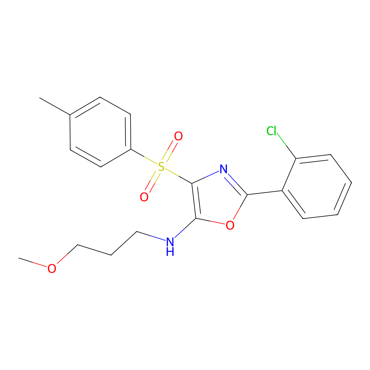 2-(2-chlorophenyl)-N-(3-methoxypropyl)-4-tosyloxazol-5-amine molecular structure, CAS 823829-73-8
