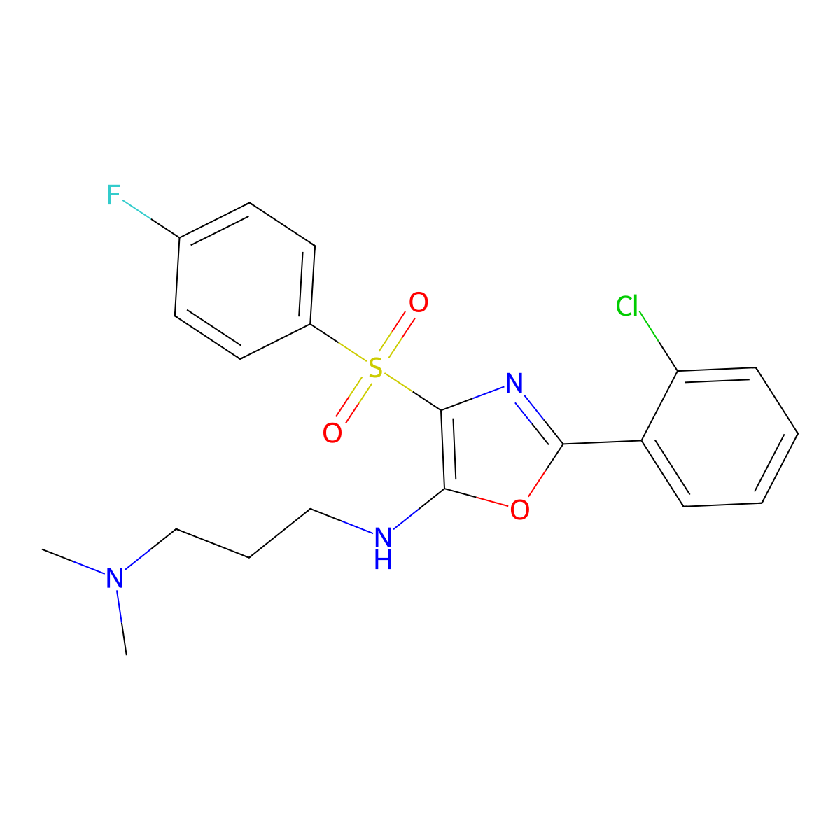 2-(2-chlorophenyl)-N-[3-(dimethylamino)propyl]-4-(4-fluorobenzenesulfonyl)-1,3-oxazol-5-amine molecular structure, CAS 823829-76-1