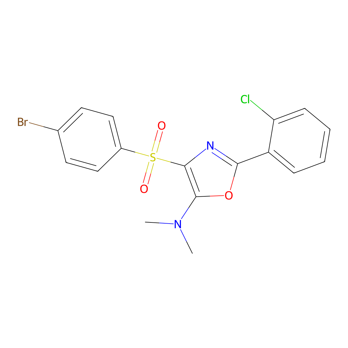 4-(4-bromophenyl)sulfonyl-2-(2-chlorophenyl)-N,N-dimethyl-1,3-oxazol-5-amine molecular structure, CAS 823829-78-3
