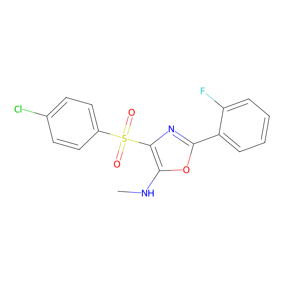 4-(4-chlorophenyl)sulfonyl-2-(2-fluorophenyl)-N-methyl-1,3-oxazol-5-amine molecular structure, CAS 823829-87-4
