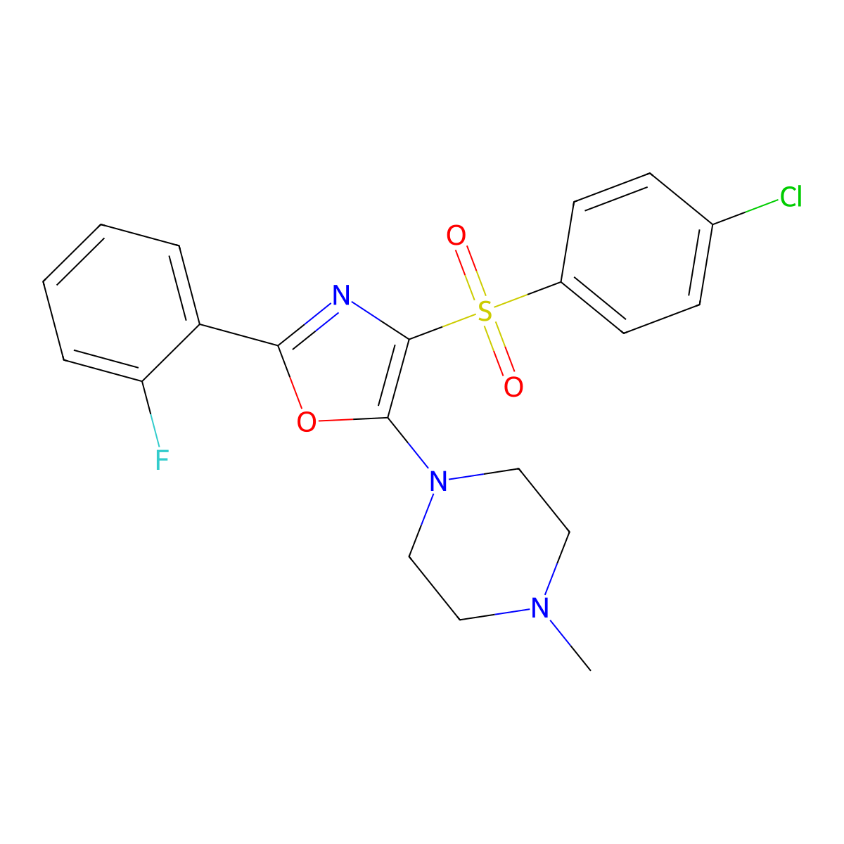 4-((4-Chlorophenyl)sulfonyl)-2-(2-fluorophenyl)-5-(4-methylpiperazin-1-yl)oxazole molecular structure, CAS 823829-91-0
