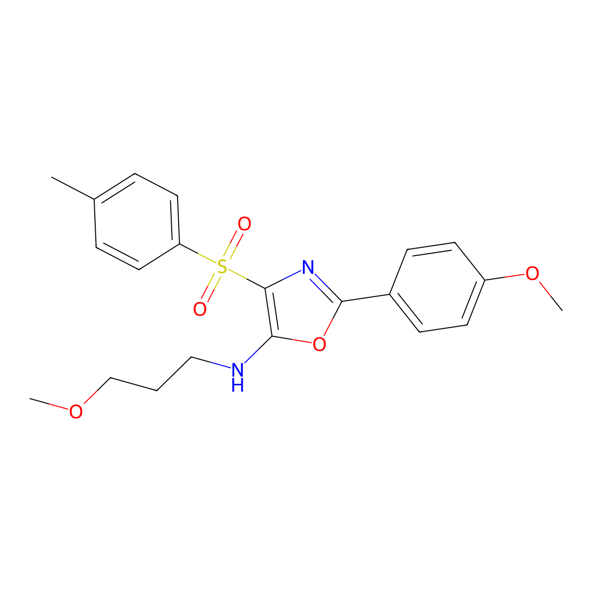 2-(4-methoxyphenyl)-N-(3-methoxypropyl)-4-tosyloxazol-5-amine molecular structure, CAS 823829-98-7