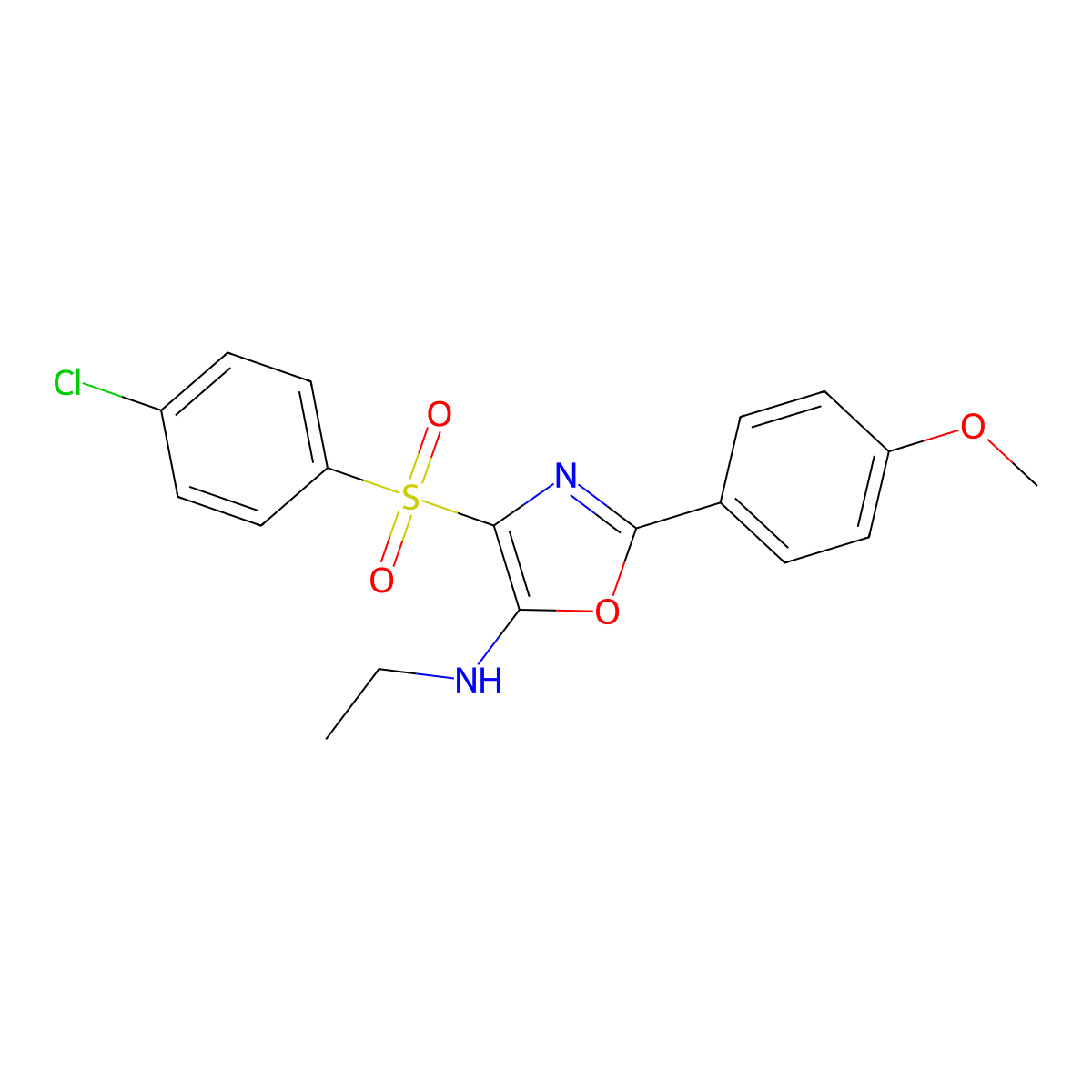 4-((4-chlorophenyl)sulfonyl)-N-ethyl-2-(4-methoxyphenyl)oxazol-5-amine molecular structure, CAS 823830-00-8