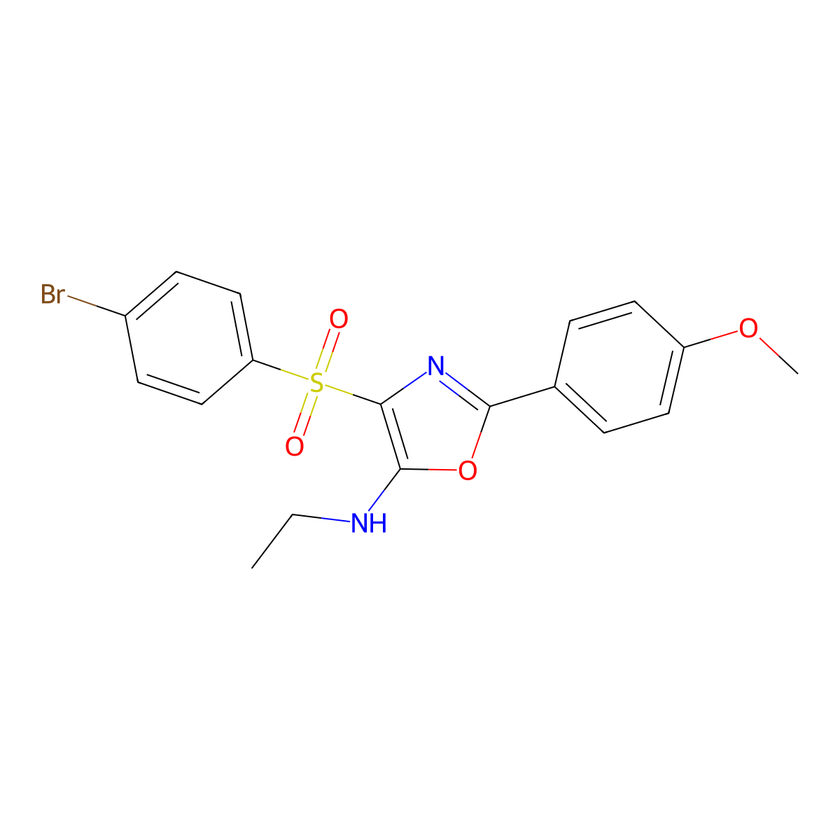 4-((4-bromophenyl)sulfonyl)-N-ethyl-2-(4-methoxyphenyl)oxazol-5-amine molecular structure, CAS 823830-01-9