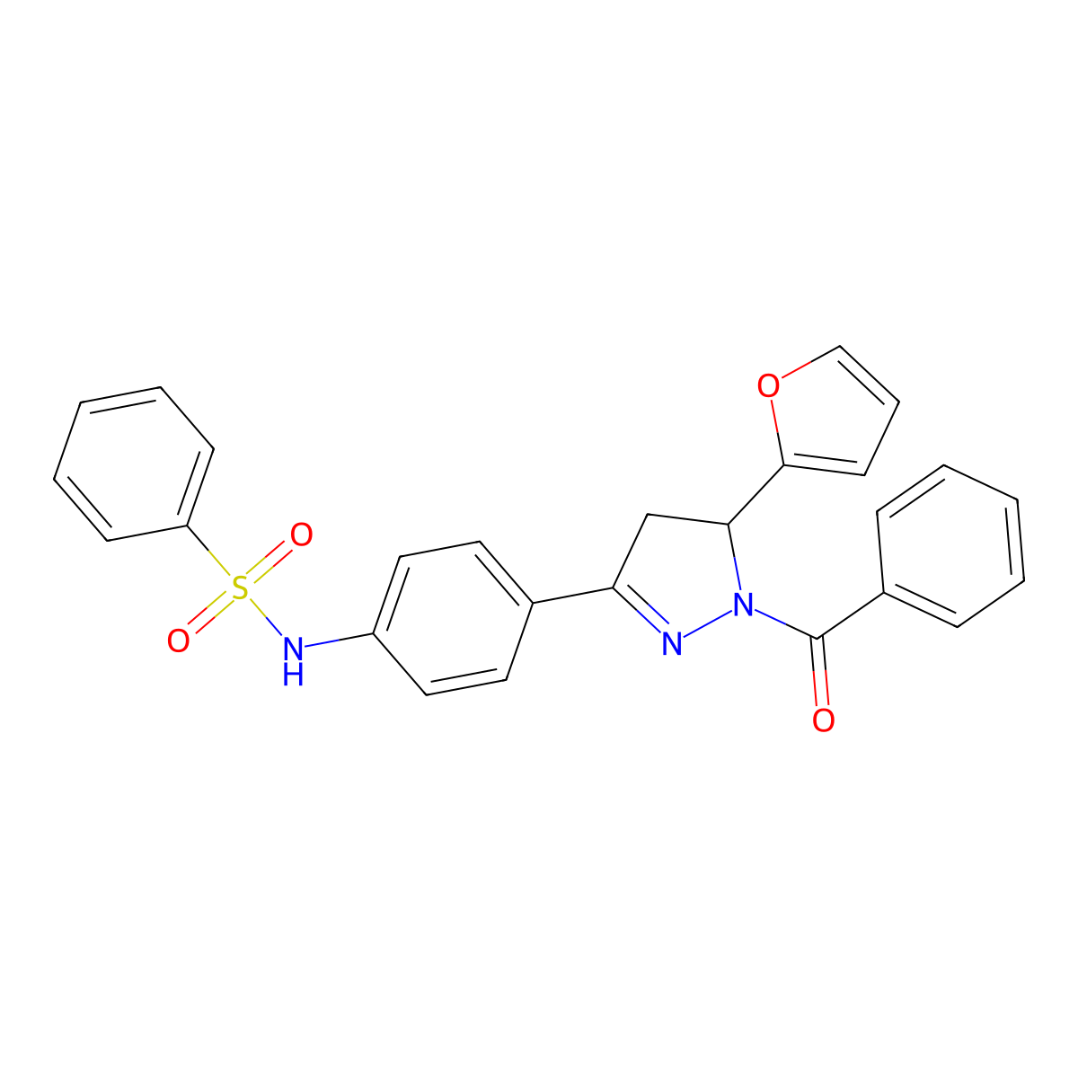 N-{4-[1-benzoyl-5-(furan-2-yl)-4,5-dihydro-1H-pyrazol-3-yl]phenyl}benzenesulfonamide molecular structure, CAS 823830-06-4