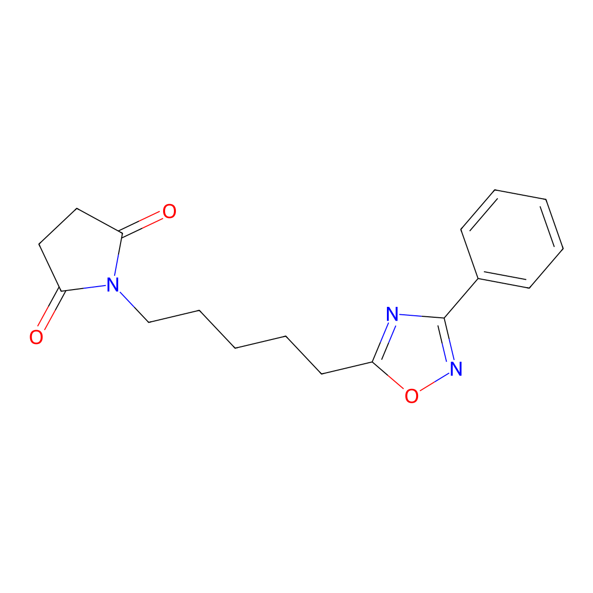 1-[5-(3-Phenyl-1,2,4-oxadiazol-5-yl)pentyl]pyrrolidine-2,5-dione molecular structure, CAS 823830-48-4