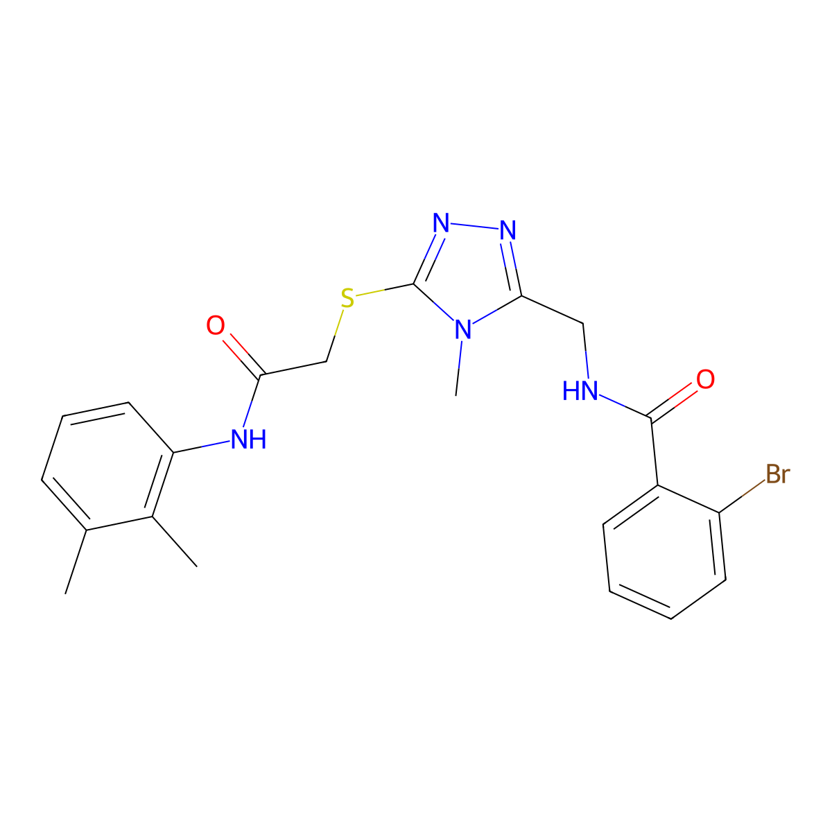 2-bromo-N-[[5-[2-(2,3-dimethylanilino)-2-oxoethyl]sulfanyl-4-methyl-1,2,4-triazol-3-yl]methyl]benzamide molecular structure, CAS 823830-54-2
