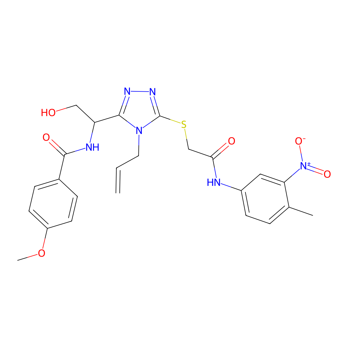 N-{2-hydroxy-1-[5-({2-[(4-methyl-3-nitrophenyl)amino]-2-oxoethyl}sulfanyl)-4-(prop-2-en-1-yl)-4H-1,2,4-triazol-3-yl]ethyl}-4-methoxybenzamide molecular structure, CAS 823830-64-4