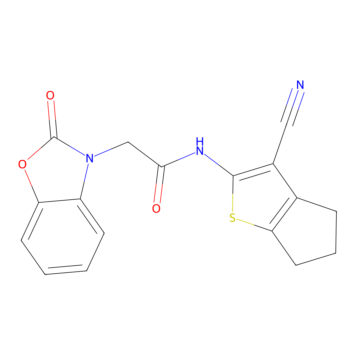N-(3-cyano-5,6-dihydro-4H-cyclopenta[b]thiophen-2-yl)-2-(2-oxo-1,3-benzoxazol-3-yl)acetamide molecular structure, CAS 823830-95-1