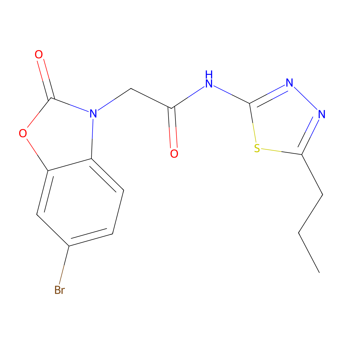2-(6-bromo-2-oxo-1,3-benzoxazol-3(2H)-yl)-N-(5-propyl-1,3,4-thiadiazol-2-yl)acetamide molecular structure, CAS 823830-96-2