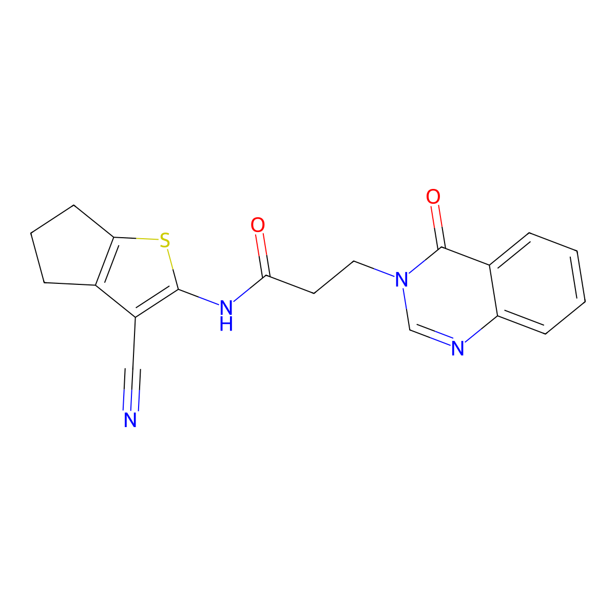 N-(3-cyano-5,6-dihydro-4H-cyclopenta[b]thiophen-2-yl)-3-(4-oxoquinazolin-3-yl)propanamide molecular structure, CAS 823831-02-3