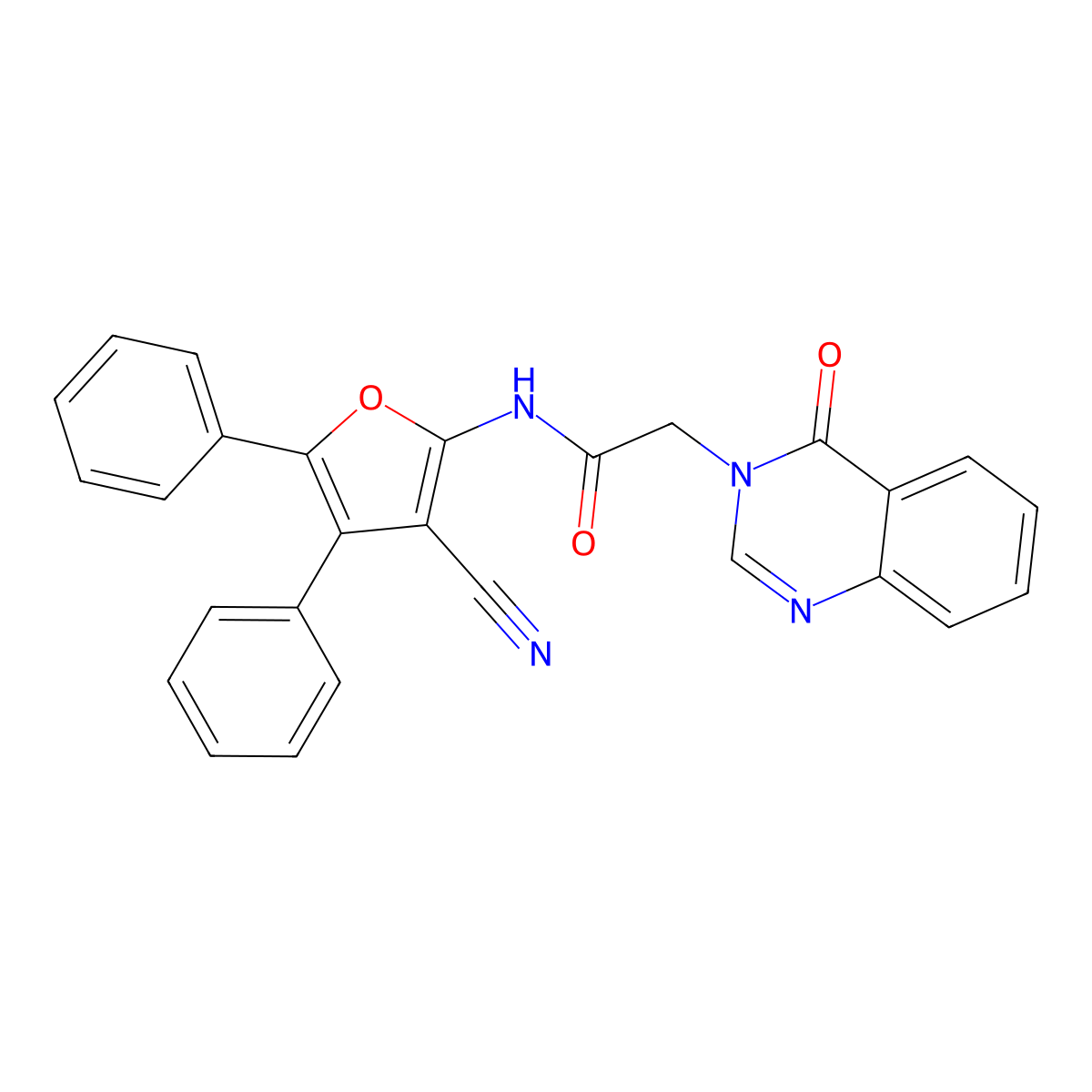 N-(3-cyano-4,5-diphenylfuran-2-yl)-2-(4-oxoquinazolin-3-yl)acetamide molecular structure, CAS 823831-03-4