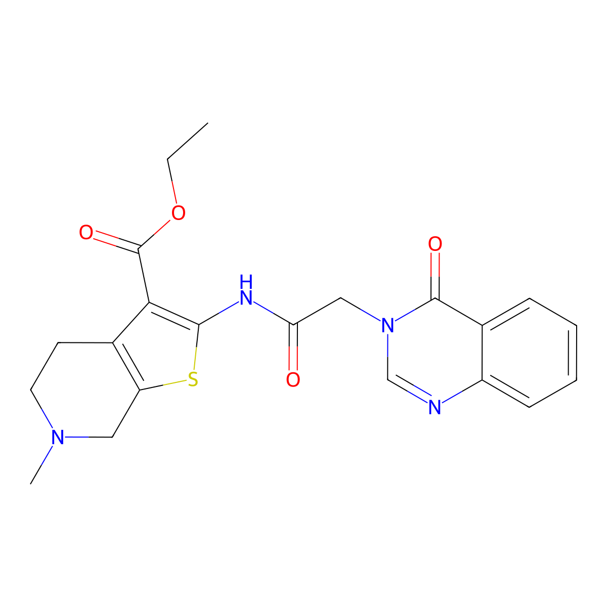 ethyl 6-methyl-2-[[2-(4-oxoquinazolin-3-yl)acetyl]amino]-5,7-dihydro-4H-thieno[2,3-c]pyridine-3-carboxylate molecular structure, CAS 823831-05-6