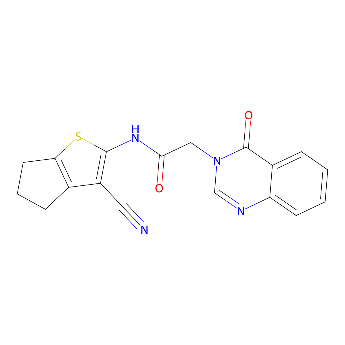 N-(3-cyano-5,6-dihydro-4H-cyclopenta[b]thiophen-2-yl)-2-(4-oxoquinazolin-3(4H)-yl)acetamide molecular structure, CAS 823831-06-7